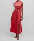 $818 Anna Quan Women's Red Josie High Nick Cutout Waist Maxi Dress Size 6