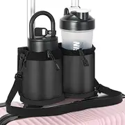 [XBagSJ] Extra Luggage Cup Holder Free Hand Drink Caddy for Suitcases to Travel and Business Trip,Travel Must Haves for Men & Women,Holds Two Coffee Cups,Passport,Flight Attendant Essential Organizer-Black