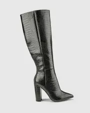 ODETTE Black Croc Long Boots
