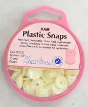 Hemline Kam Plastic Snaps, Size 20 (T5) 12.5mm, CREAM, Washable Non Rust