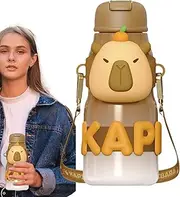 Capybara Water Bottle - Cartoon Capybara Cup, Stainless Steel Capybara Cup With Straw | Adorable Capybara Stainless Steel Beverage Cup For Camping Granas, Ai Mug