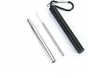 1pcs Drinking Straws Reusable Telescopic Stainless Steel Metal Straw Foldable with Brush Case (Black)