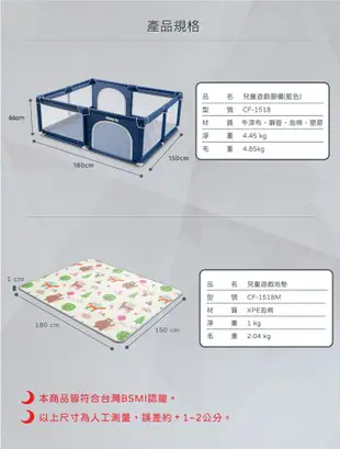 【巧福】兒童遊戲圍欄CF-1518+雙面地墊CF-1518M組合(寶寶爬行墊/遊戲墊/圍欄/遊戲床/ (6.8折)