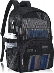 Heavy Duty Mesh Backpack for School 22L Black Mesh School Bag with Laptop Com...