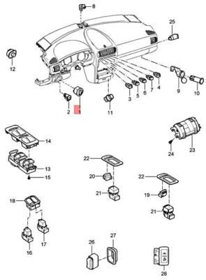 Genuine PORSCHE Cayenne 9PA 9PA1 Switch For Lighting Matt black 955613235026N3 (for: Porsche)