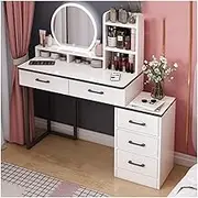 Makeup Vanity Desk Set with Mirror with Lights, Dressing Table with 3 Lighting Modes Brightness Adjustable, 5 Drawers and 5 Storage Shelves(White)