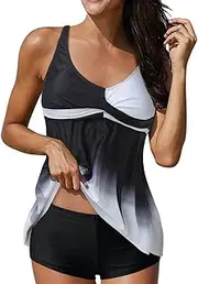 [Generic] Swimsuit Romper for Women Women with Shorts Bathing Suits Plus Size Print Strappy Back Set Two Piece Swimsuits Swimdress Two Piece Swimsuits with Shorts for Women