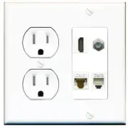 1 Port CAT6 COAX HD PHONE Wall Plate-Tamper Proof White