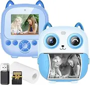 Oimzzr 1080P Instant Print Camera Digital Camera for Digital Video Camera Dual Lens 2.4 Inch IPS Screen Built-in Battery with 32GB TF Card USB Card Reader Thermal Printing Paper Neck Strap Blue