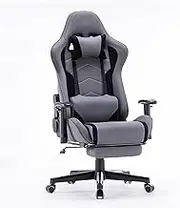 YVYKFZD Racing Gaming Chair, Ergonomic Office Chair, PU Leather Computer Chair Adjustable Height, 360° Swivel Desk Chair with Lumbar Massage Cushion, Supports 330 lbs (Color : Gray Fabric)