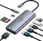 USB C Laptop Docking Station Triple Display with DisplayPort, Dual HDMI 4K 60Hz, 3 USB 3.0, PD, SD, TF, cakitte 9 in 1 USB C Hub for MacBook/HP/Dell/Lenovo USB-C and Thunderbolt 3 Laptop