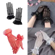 US 1~2 Pairs Ribbon Knot Short Lace Mesh Gloves Prom Bridal Wedding Party Events