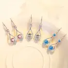 Women 925 Sterling Silver Jewelry Crystal Water Drop Tassel Earrings Stud Hook