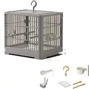 Small Bird Cage - Portable Bird Container, Birds Travel Cage, Small Birds Carrier Travel Cages, Parrot Travelcarrier, Suitable for Many Parrot, Easy to Carry, Removable Tray Hook Handle (Gray)