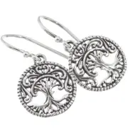 925 Silver Handmade Bali Work Tree Of Life Filigree Sterling Earrings, 13/16"
