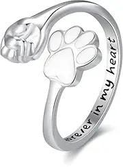 [Twoowl] Cute Puppy Dog Cat Pet Paw Print Ring 925 Sterling Silver 925 Adjustable Puppy Cat Ring Animal Dog Jewelry Gifts for Women Girls Pets Lover, Sterling Silver, No Gemstone