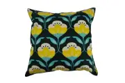 100% Cotton Cushion - Blue and Yellow Floral Scandinavian Design 45 x 45 cm