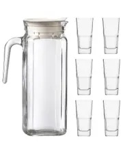 10 Strawberry Street Iced Tea Serving Set: Square Pitcher with 6 Stacking Glasses