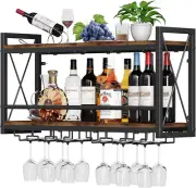 Wall Mounted Wine Rack, Bottle & Glass Holder Wood-Metal Retro Wine Rack, Wine B