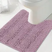 Smarcute Toilet Mat U Shaped Bathroom Rugs Bath Mats for Bathroom Non Slip Luxury Chenille Bath Mat U Shape 50x50cm Extra Soft and Absorbent Shaggy Rugs Washable Dry Fast -Mauve