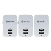 3PK Moki Dual USB Wall Mobile Charger Universal Adaptor Plug Travel Adapter WHT