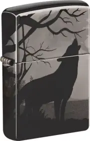 Zippo 49188, Howling Wolves Design, 360 Laser, Black Ice Finish Lighter