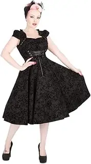 [Hearts & Roses London] Women's Black Flocked Victorian Dress