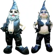 Biker Gnome Statue 5.7in,Yard Art Garden Figures Statues for Living Room Balcony,Locomotive Gnome,Motorcycle Gnome Art Sculptures Novelty Couple Decor Outdoor Figurines Lawn Decor (2Pcs #Man+#Female)