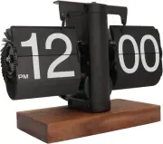 Flip Clock, Black Walnut Retro Digital Flip down Clock, Battery Powered Auto Fli