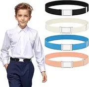 [HUZNA] Pack of 4 Stretch Children's Belts, Adjustable, Belt for Boys and Girls, Elastic Belt, Children's Belt for Children, with Simple Magnetic Buckle, for Jeans, Shorts, Trousers, Dress