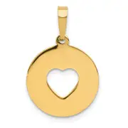 14K Yellow Gold Polished Cut-Out Heart Circle Disc Pendant