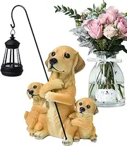 Outdoor Dog Statue Solar Light - Solar Lights Dog Figurines - Solar Powered LED Lights, Solar Lights Three Dogs Puppies Statue for Patio, Garden, Lawn Decor