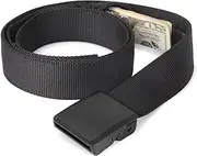 Travel Security Money Belt with Hidden Money Pocket - Cashsafe Anti-Theft Wallet Unisex Nickel free Nylon Belt by CowboyGuru, 02 Buckle Style-Black, Suit for pant size 20"-26"