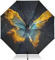 [PDZRMY] UV Protection Travel Umbrella Butterfly Yellow Nebula Compact for Rain and Sun - Auto Open and Close UPF 50+ Windproof Portable 46” Sun Umbrella for Women and Men