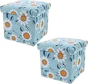 MERRYHAPY 2pcs Folding Storage Stool Collapsible Storage Bins Living Room Furniture Blackout Window Covering Clear Foldable Side Tables Bedroom Cubes Seat Room Cube Boxes Drapes Stool Cotton
