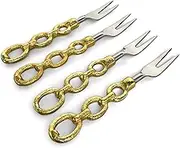 IHI Est. 1986 Golden Chain Link Handle - 5.5 Inch Polished Stainless Steel Cocktail Appetizer Forks; Set of 4