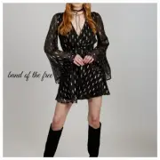 NWT B.O.G. Band of the Free Evette Bell Sleeves Shimmer Mini Dress Sz. S Black