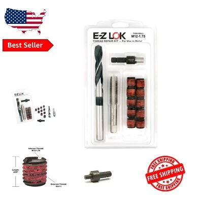 M12-1.75 Thread Repair Kit: Carbon Steel Inserts & Installation Tools Included