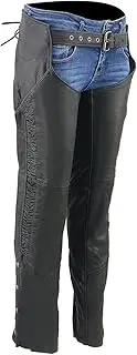 Milwaukee Leather MLL6501 Women's 'Crinkled' Black Leather Lightweight Low Rise Chaps - Large