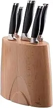 Jamie Oliver 5 Piece Professional Beech Knife Block Set - Includes paring, Utility, Chef's, Carving and Bread Knives with Black Handles, in a Wooden Block