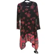 Desigual womens dress XL NEW black red whimsy goth handkerchief asymmetric hem