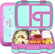 [YOLAY] Bento Box for Kids Lunch Box Leak-Proof, 5-Compartment Lunch Box Kids for Ages 3-10, Durable with Anti-Slip Base, Suitable for Schools, Outdoor and Travel (Unicorn)