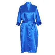 Blue Sexy Satin Kimono Robe - Silk robe, Lightweight Silky Bathrobe -MEDIUM