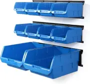 Wallmaster Wall Mounted Storage Bins, Bins 10Bins+3Rails, Blue