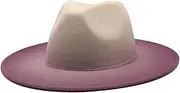 [Generic] Women Fashion Gradient Color Fedora Hats Unisex Mens Jazz Hat Classical Wide Brim Felt Hats