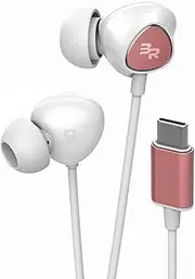 Bolle & Raven USB-C Headphones with Mic, in-Ear Wired Earphones with Inline Remote + Microphone for Type-C Phones Including Pixel 5/6 Pro, Galaxy Note 10/20 S20/S21/Plus/S22 Ultra (V100 Rose Gold)