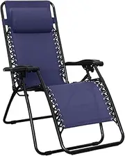 Amazon Basics Outdoor Textilene Adjustable Zero Gravity Folding Reclining Lounge Chair with Pillow, 0.7M, Navy Blue