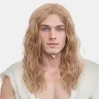 Mens Platinum Blonde Wig Long Curly Wigs for Men Mid Length Middle Part