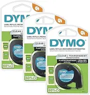 DYMO LT Labeling Tape for LetraTag Label Makers, Black Print on Clear Labels, 1/2-Inch x 13-Foot Rolls, 3 Count