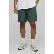 Mens Olive Elasticated Waist Relaxed Fit Textured Stripe Shorts